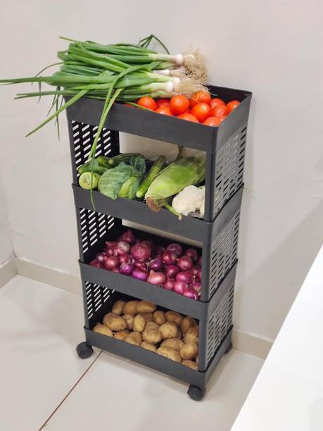 SOHAM 4 Layer-Tier Plastic Modular Fruits & Vegetable Potato Trolley Plastic Kitchen Trolley