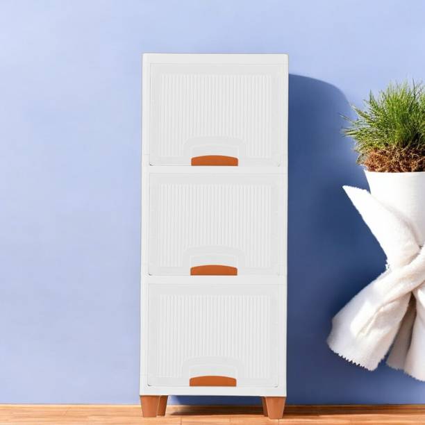 Aliens 3-Unit Cabinet Storage Organizer/Space-Saving Cupboard/Almirah/Foldable Wardrobe Plastic Free Standing Cabinet