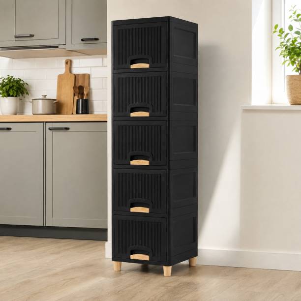 ZUDAZ Slim Freestanding Utility Cabinet with Multiple Storage Drawers Plastic Kitchen Cabinet