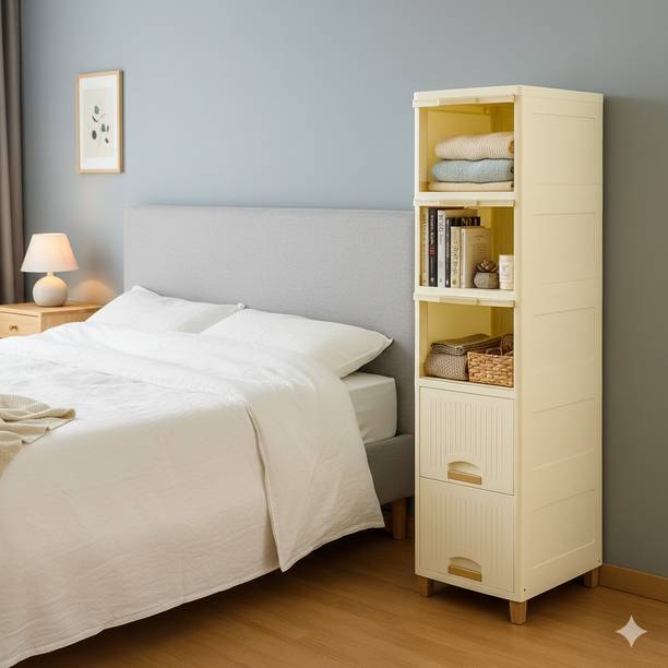 MAXTID 5 Layer Foldable Cabinet Wardrobe Organizer(Finish Color_White) Plastic Free Standing Cabinet