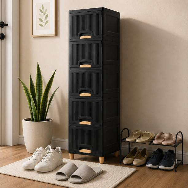 JAINPET Narrow Bedroom Storage Unit with Drawers for Small Space Organization Plastic Crockery Cabinet