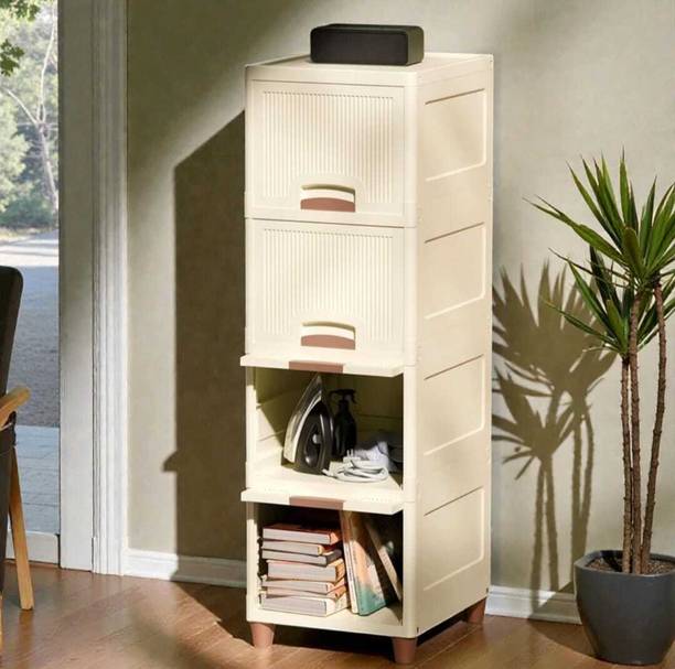 ADMIN INDUSTRIES Clothes 4-tire Stackable Storage Cabinet PP Collapsible Wardrobe