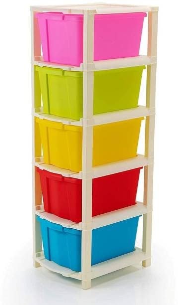 SPANDAN Plastic Free Standing Chest of 5 Drawers/Extra Large Multi-Purpose Plastic Free Standing Cabinet