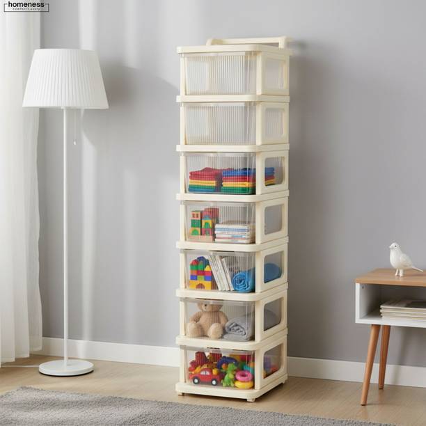 Homeness 7 Layer Plastic Storage Drawer Organizer with Wheels, Modular Cabinet Plastic Free Standing Chest of Drawers