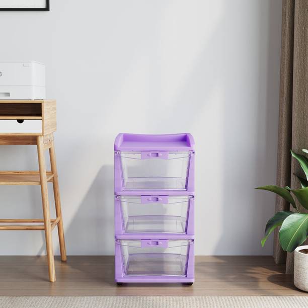 Nilkamal Chests of 3 Drawers CHTR23NT MultiPurpose wheel Storage , Kids & Home Essentials Plastic Free Standing Chest of Drawers