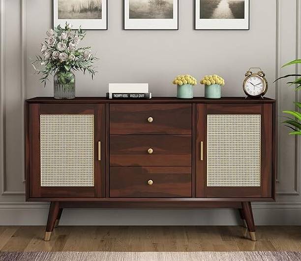 Navya Handicraft Solid Sheeshas Wooden Sideboard Storage Cabinet with 3 Drawers and 4-Shelf | Solid Wood Free Standing Sideboard