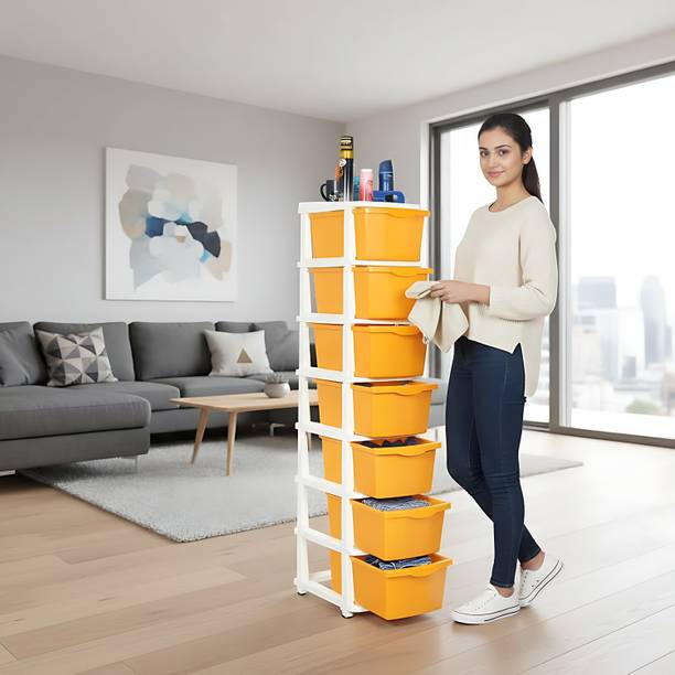 AJAAQI Boxo 7 Layer Orange Multi-Purpose Modular Drawer...