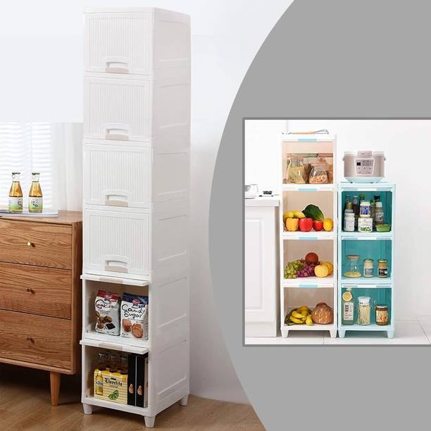 SEASONS 6 UNITS PLASTIC FOLDABLE SINGLE DOOR CUPBOARD FOR CLOTH STORAGE MODULAR CABINET PVC Collapsible Wardrobe