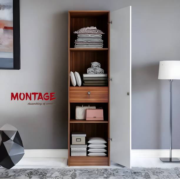 MONTAGE one Door Wardrobe whit one shutter Engineered Wood Free Standing Cabinet