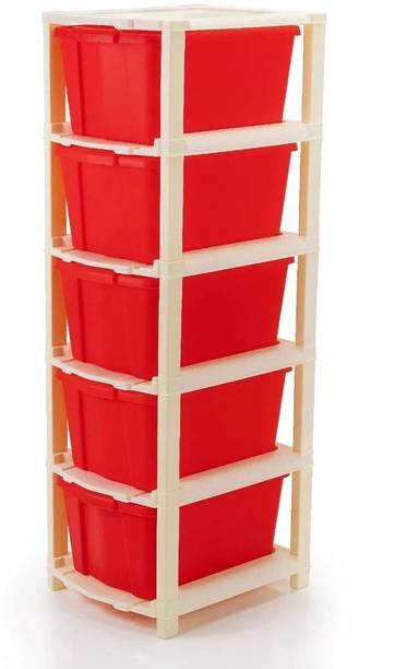 Flipkart SmartBuy 5 Plastic Modular Drawer System for Home, Office, Hospital, Parlor, Doctors Plastic Free Standing Chest of Drawers