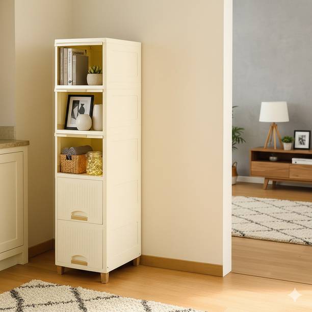 MAXTID 5 Layer White Storage Shelf Cabinet for Bedroom Plastic Free Standing Cabinet