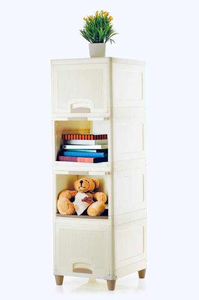 Gripzo 4-Layer Folding Storage Cabinets Clothes Organizer For Wardrobe Plastic Storage Plastic Free Standing Chest of Drawers