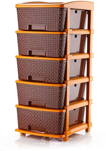 MAXTID 5 Layer Brown Plastic Modular Drawer Organizer for Home Office, Parlour, school Plastic Kitchen Trolley