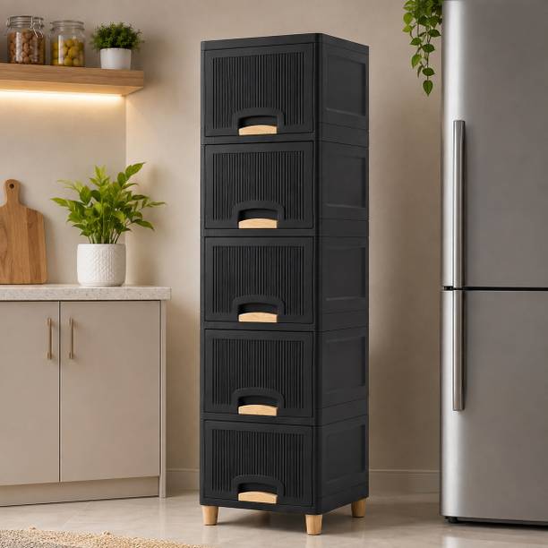 ZUDAZ Modern Home Storage Tower with Multiple Drawers for Easy Organization Plastic Crockery Cabinet