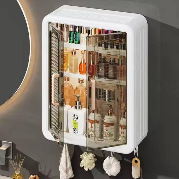 RIOMAX Wall Mounted Self Adhesive Bathroom Shelf Storage Cabinet for Kitchen Plastic Wall Mount Cabinet