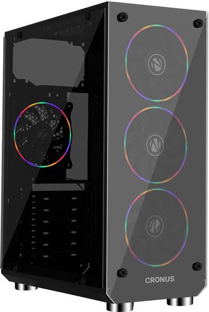 ZEBRONICS CRONUS Gaming Cabinet, Mid-Tower, 4 RGB Fans, AIO Support, Glass Mid tower Cabinet with USB 2.0 and USB 3.0 Ports Compatible with Gaming Console