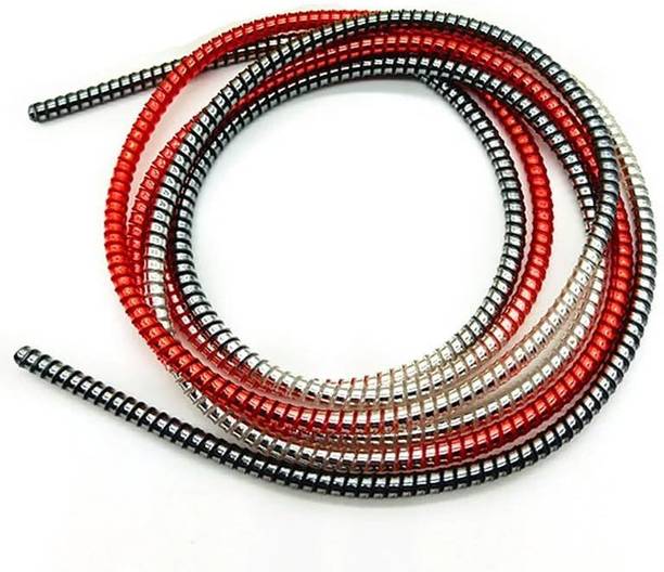 Sugbox Spiral Triple Color (1 Pcs) 1.4 Mtr Full Size Charger ( Silver-Red-Black ) Cable Protector