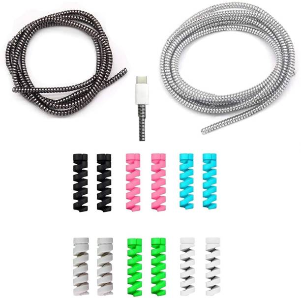 Redclip Cable Protector Combo – 2 Premium Cable Wraps + 12 pcs Colorful Cord Protectors Cable Protector