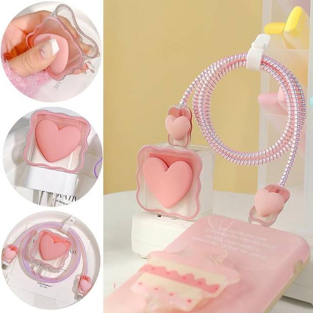 Tripleedgecommerce Compatible for iPhone Charger Cover PINK HEART for 18-20W Full Protection Case Cable Protector