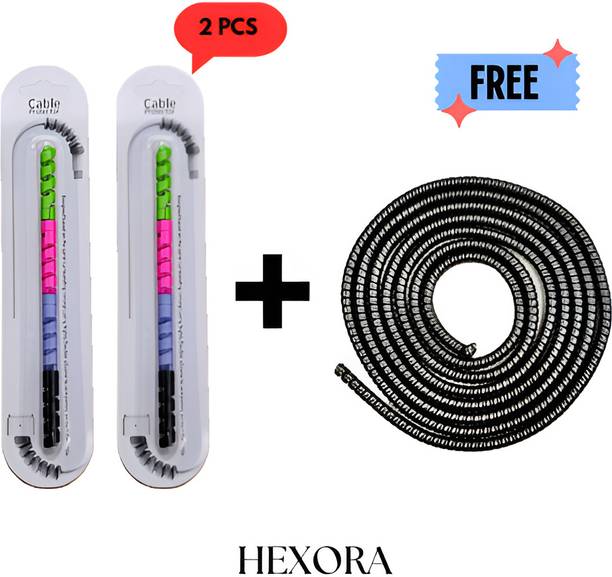 Hexora Cable Protector Set (2 Packs) + Free 1.5M Black Metal Look Wire Protector Cable Protector