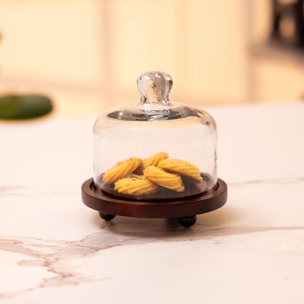 IREKA HOMES Glass, Wooden Cake Server