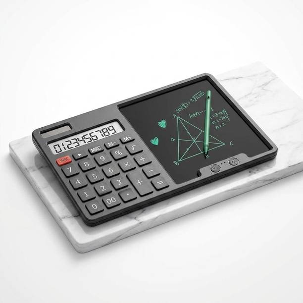 NUVIO Dual Power Calculator With LCD Notepad For Office Work , 12-Digit Solar Calculator with LCD Writing Pad & Pen for Office & Study Use Basic  Calculator