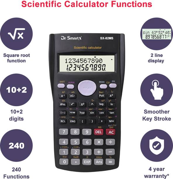 Dr SmartX 240 Functions Trigonometrical, Logarithmic, Permutation Combination Calculator SX-82MS Scientific Calculator LED Display Scientific calculator for Engineering Scientific  Calculator