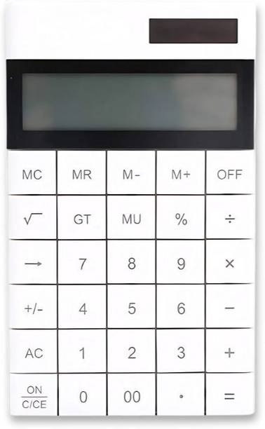 NERTZ Calculator_1 Slim Flat Dual Power 12 Digit Desktop Calculator with Easy Press Keys – White Basic  Calculator