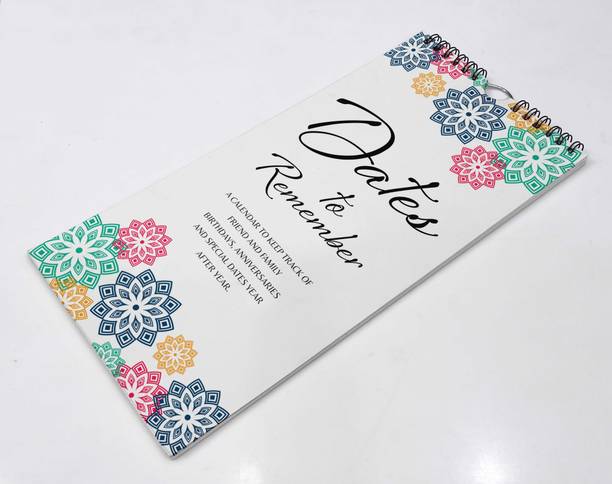 Inkdotpot Floral Mandala Rustic Perpetual Calendar Wall Hanging Birthday Gift Card Planner January to December Wall Calendar
