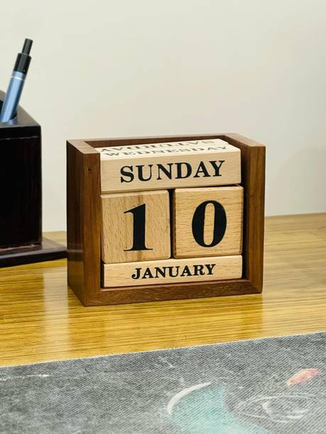 star craft Wooden Sheesham Handcrafted Wood Desktop Calendar Life Time Table Calendar