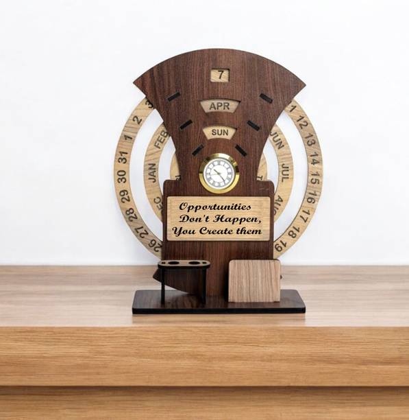 iMPACTGift MDF Desk Organizer (Lifetime Infinite Calendar 2025 with Clock for Office/Home) Infinite Table Calendar