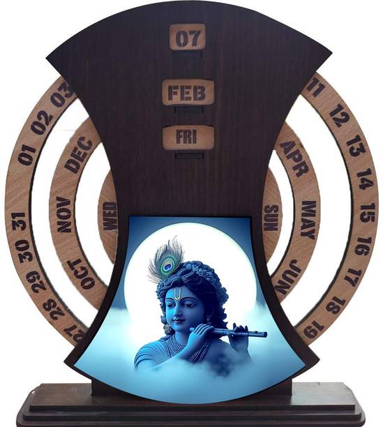glamorous creation Krishna Ji Printed Wooden Calendar Every Year Usable Table Calendar