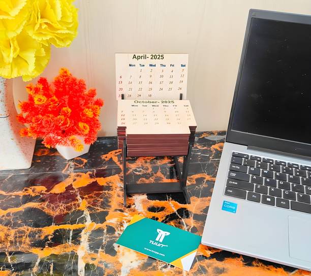 Radhya Creation Wooden Table Calendar for Office Desk or Study Table, 2025 Table Calendar