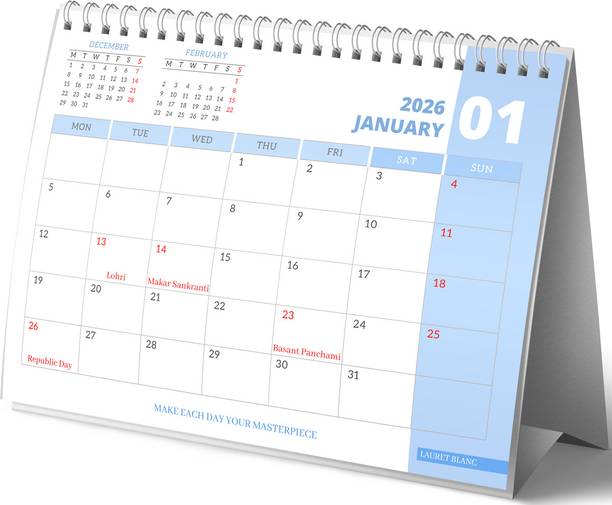 Lauret Blanc Standing Table, Desk Calendar 2026 Planner and Organiser- B5 Size (7.5" x 9.25") 2026 Table Calendar