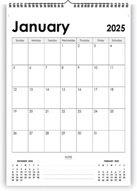 Leonius Minimalist Monthly Wall Calendar with Large Writing Space and Note Section. 2025 Wall Calendar