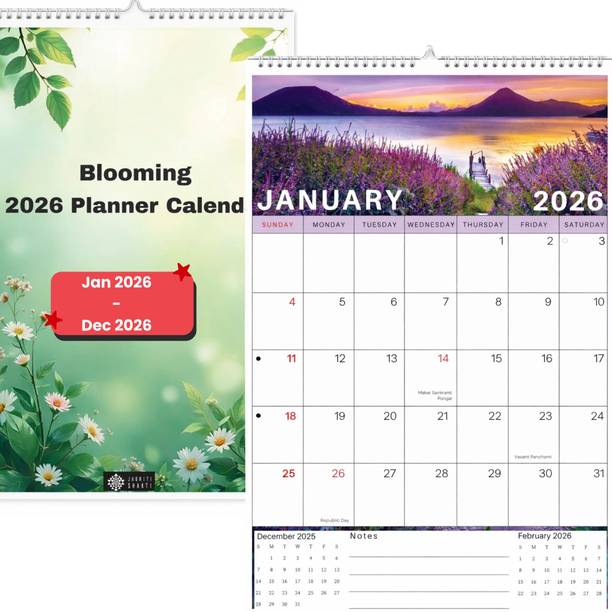 Jagriti Shakti 2026 Wall Calendar Planner 12×17 Inch - Floral Theme Calendar for Home & Office 2026 Wall Calendar