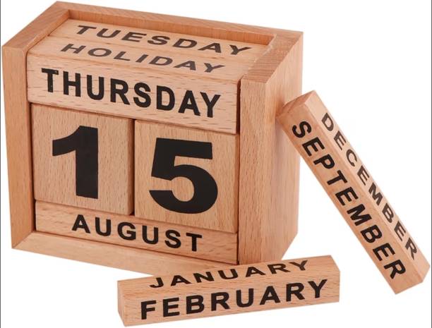 Aditya Creation Reusable Wooden Perpetual Desk Calendar with Date Day Month Blocks All Year Manually Table Calendar