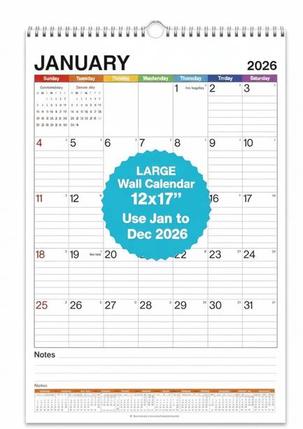 ThinkCrafts Wall Calendar 2026, Large 12x17 Inch, Monthly Planner, January to December, 2026 Wall Calendar