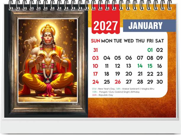 ESCAPER Hanuman Ji Desk Calendar 2027, Ram Sita Photo Table Calendar 2027, A5 2027 Table Calendar