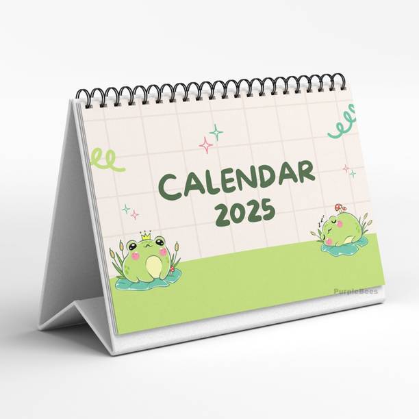 PurpleBees Cute Frog Desk Calendar with Notes Section| A5 Size 2025 Table Calendar