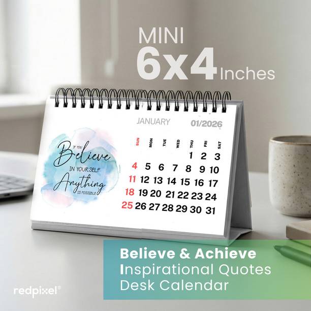 redpixel Believe & Achieve Inspirational Quotes, Mini Desk Calendar Style02 2026 Table Calendar