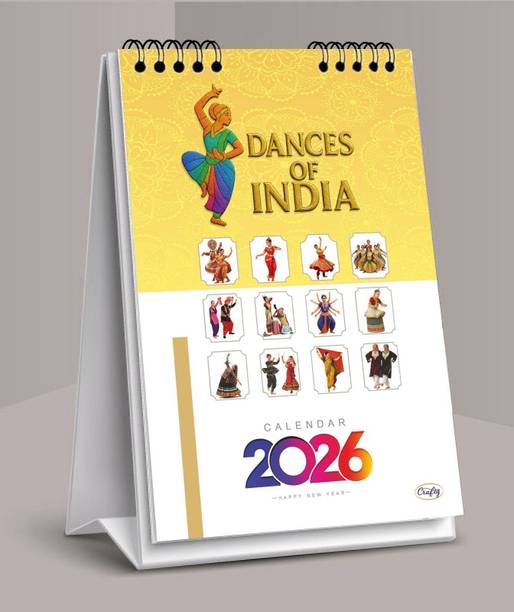 Crafty 2026 Dances of India Calendar, 350 GSM Handmade Paper Desktop Stand 2026 Table Calendar