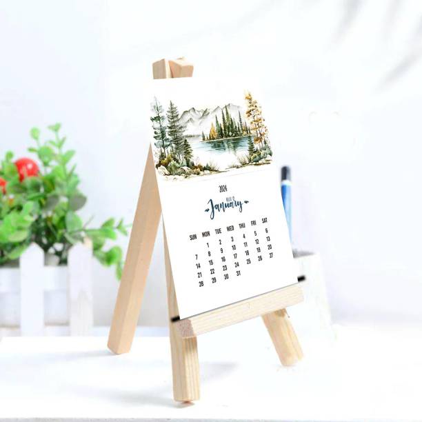 CREATIVE CONVERT Nature Desk Calendar with Wooden Easel Stand 2024 Table Calendar