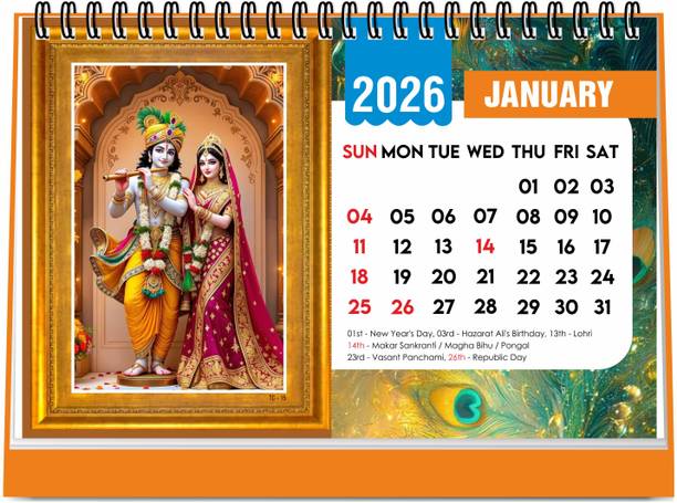 ESCAPER A5 Size Lord Krishna Desk Calendar for uses offices 2026 Table Calendar