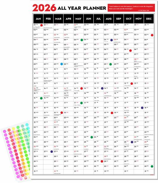 ESCAPER Big Planner 2026 Wall Calendar (18 x 25 inches) with Dot Stickers 2026 Wall Calendar