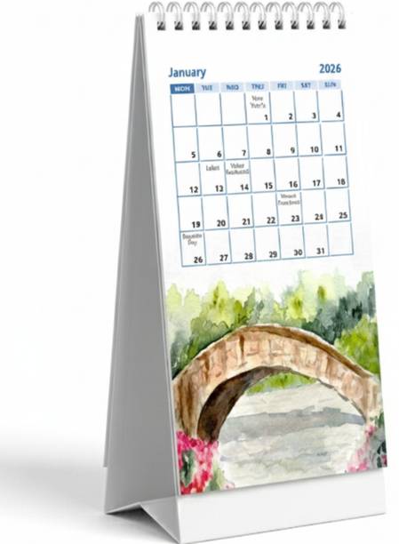 ThinkCrafts Desk Calendar, Watercolor Travel Landscape Design, 8x4.5 inches, Spiral Bound 2026 Table Calendar