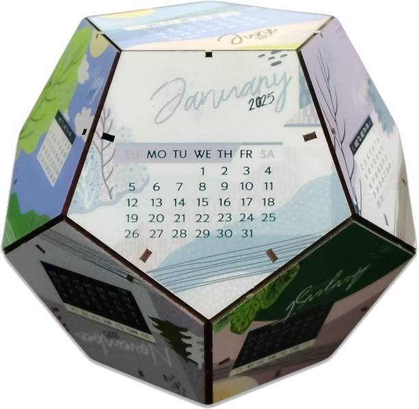 Fiddlys DIY Wooden Pentagonal Shape 2025 Calendar for Desk/Home Decor/Office Decor/Gift 2025 Table Calendar