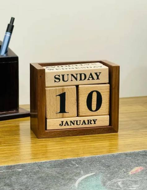 Rana creation mart Wooden office calendar in antique design 2026,27,28,29,30 Table Calendar