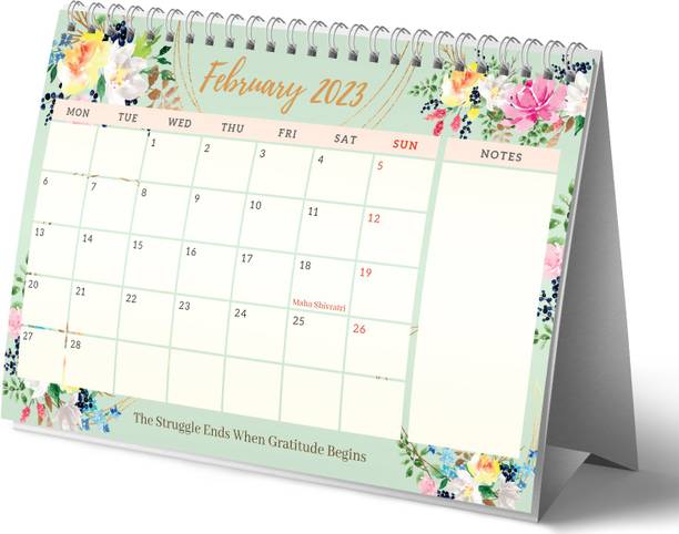 Lauret Blanc A5 Floral Desk Calendar 2023- Home and Office, Monthly Grid View 2023 Table Calendar