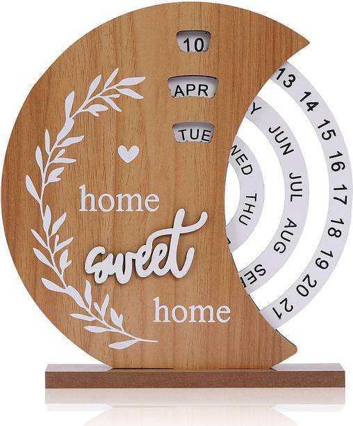 Ofifo Wooden Perpetual Calendar Desk Decor Rustic Rotating Date Month Display NA Table Calendar